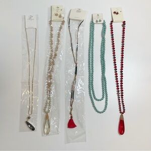 Long Necklaces with Beads and Matching Earrings Costume Jewelry NEW Set of 5